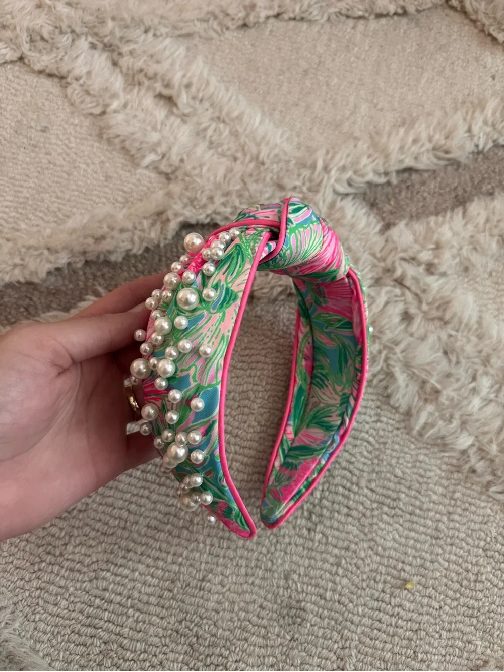 Lilly Pulitzer Knotted Pearl Headband, Wide Satin Headband